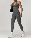 Women Active Wear Seamless V Halter Neck Yoga Two-piece Pants Sets S-XL