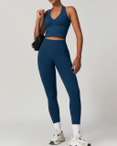 Women Active Wear Seamless V Halter Neck Yoga Two-piece Pants Sets S-XL
