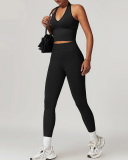 Women Active Wear Seamless V Halter Neck Yoga Two-piece Pants Sets S-XL