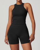 Women OEM Logo I Back Vest Sports Shorts Activewear Two Pieces Sets S-XL