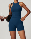 Women OEM Logo I Back Vest Sports Shorts Activewear Two Pieces Sets S-XL