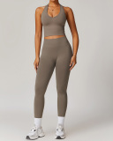 Women Active Wear Seamless V Halter Neck Yoga Two-piece Pants Sets S-XL
