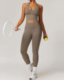 Women Active Wear Seamless V Halter Neck Yoga Two-piece Pants Sets S-XL
