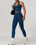Women Active Wear Seamless V Halter Neck Yoga Two-piece Pants Sets S-XL