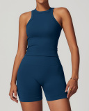 Women OEM Logo I Back Vest Sports Shorts Activewear Two Pieces Sets S-XL