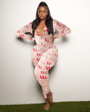 Christmas Printed Women Fashion Long Sleeve Jumpsuit