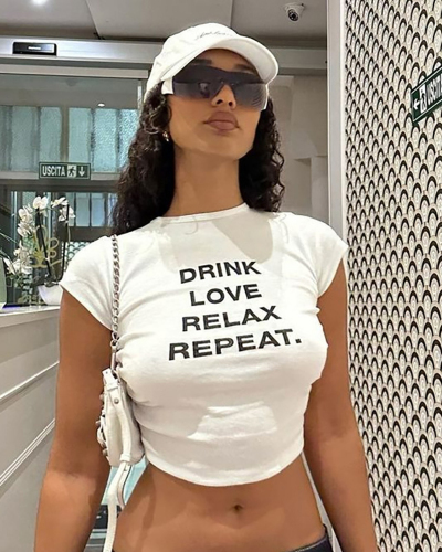 White Printed Short T-Shirt Top XS-XL