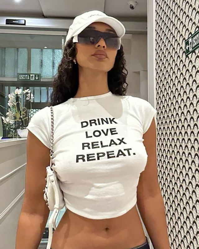 White Printed Short T-Shirt Top XS-XL