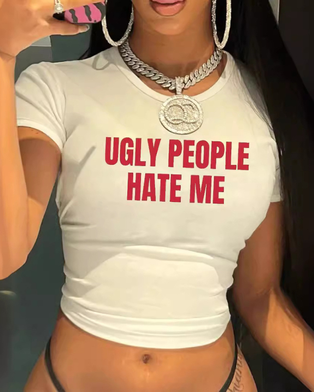Women Street Printed Short Sleeve T-Shirt Top White XS-XL