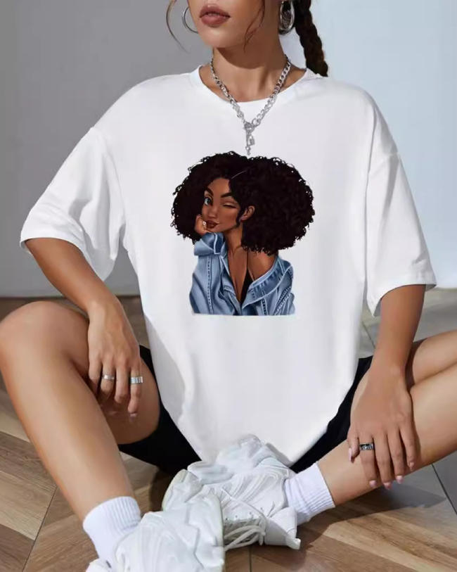 Summer Printed Letters Versatile Loose Short Sleeved T-Shirt XS-XL