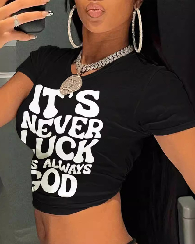 New Summer Printed Letter Loose Short Sleeved T-Shirt Top White Black XS-XL
