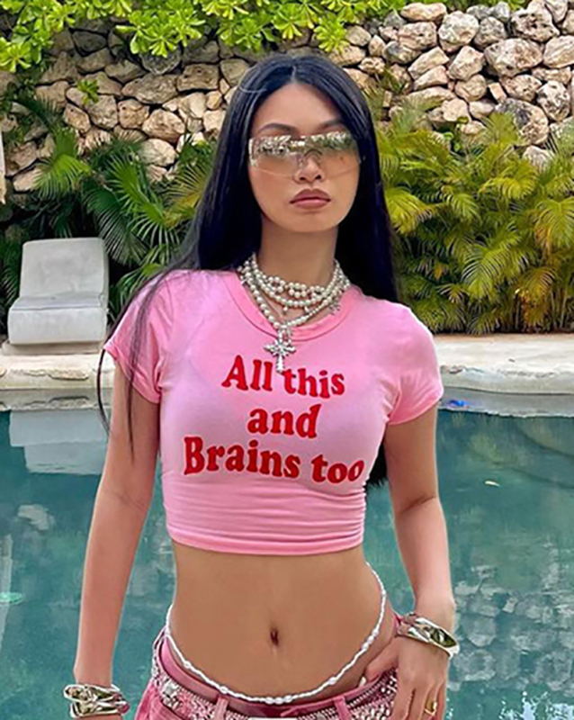 New Street Printed Short T-Shirt Top Pink XS-XL