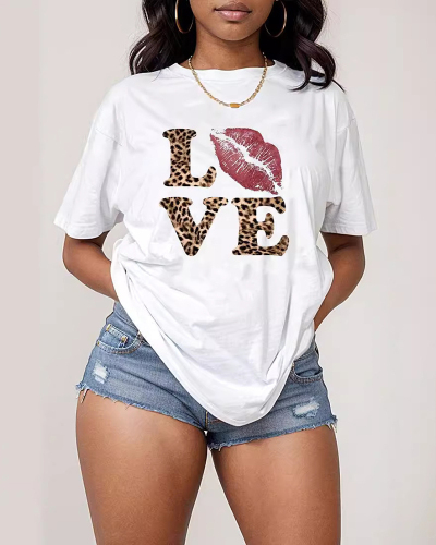 Summer Pattern Printed Letters Loose Short Sleeved T-Shirt Top XS-XL
