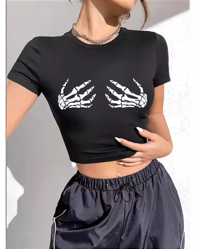 Black Wholesale  Printed Short T-Shirt Top XS-XL