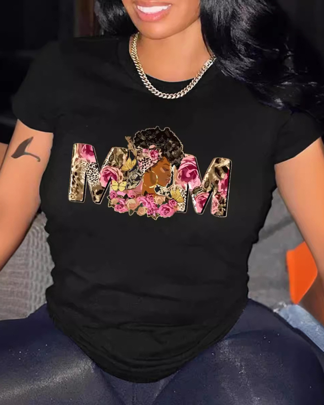 Black Summer Fashion Letter Pattern Printed T-Shirt XS-XL
