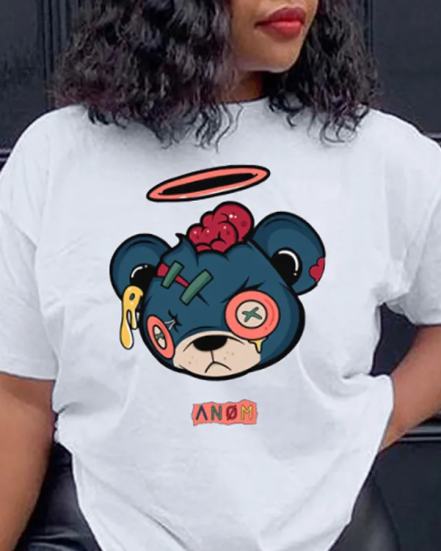 Summer Cartoon Print Versatile Loose Short Sleeved T-Shirt Top XS-XL