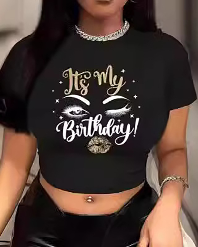 Black Summer Round Neck Short T-Shirt XS-XL