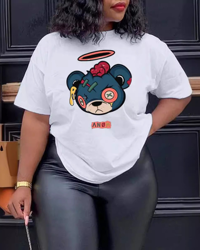 Summer Cartoon Print Versatile Loose Short Sleeved T-Shirt Top XS-XL