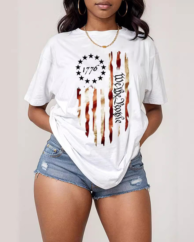 White Summer Printed Short Sleeved T-Shirt XS-XL