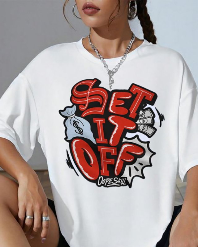 White Summer Letter Print Loose Short Sleeved T-Shirt XS-XL