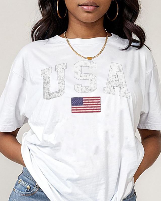 White Letter Print Versatile Loose Short Sleeved T-Shirt XS-XL