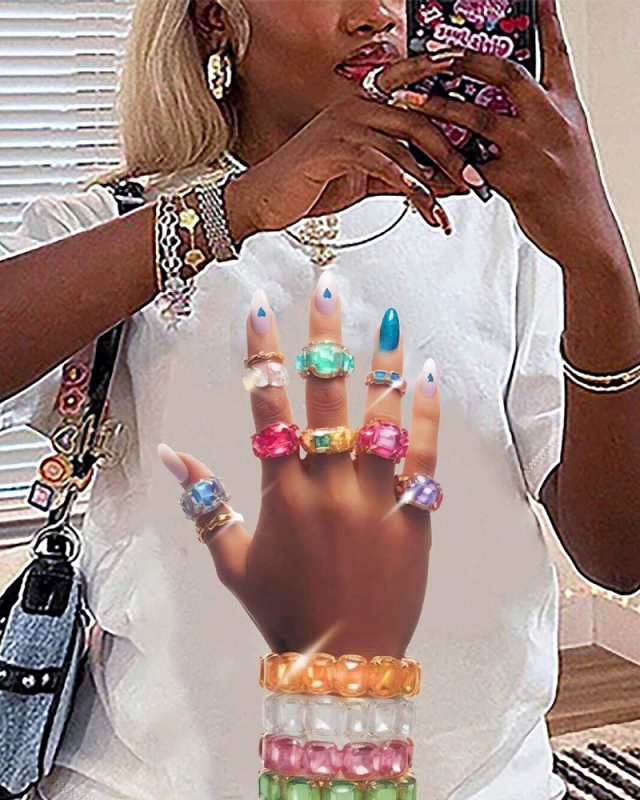 Finger  Printed Letter Versatile Loose Short Sleeved T-Shirt Top XS-XL