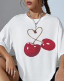New Summer Pattern Printed Versatile Loose Short Sleeved T-Shirt Top White XS-XL