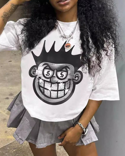Woman Summer Printed Letter Versatile Loose Short Sleeved T-Shirt Top XS-XL