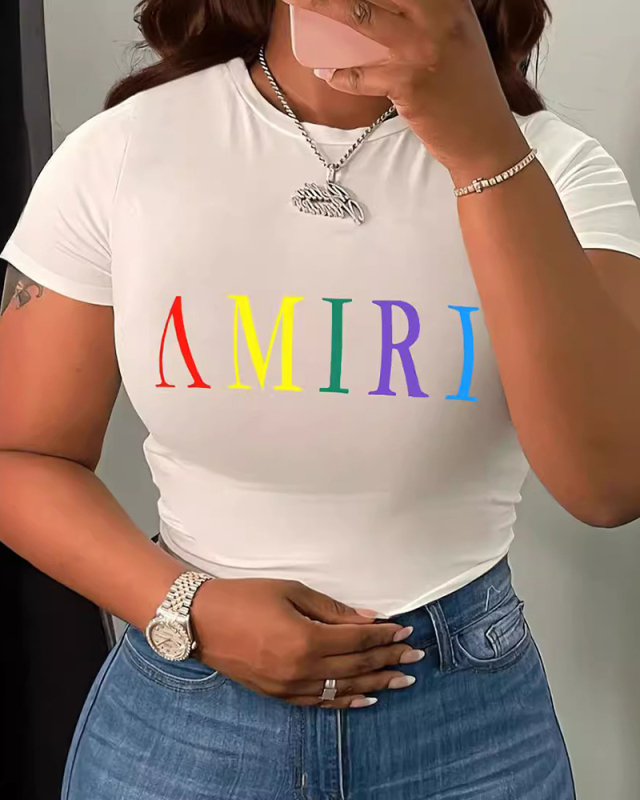 Women's Summer Letter Printed Women's Round Neck T-Shirt Top XS-XL