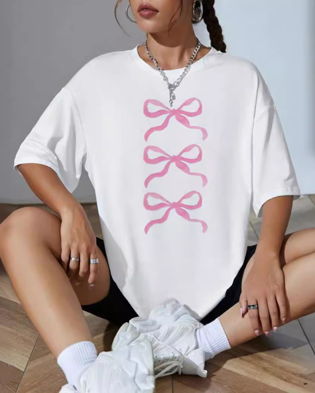 White Summer Printed Loose Short Sleeved T-Shirt XS-XL