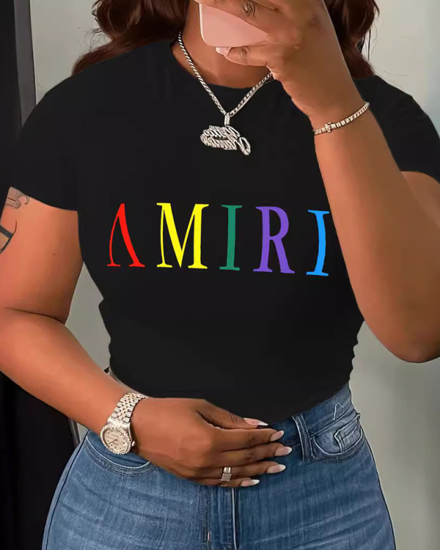 Women's Summer Letter Printed Women's Round Neck T-Shirt Top XS-XL