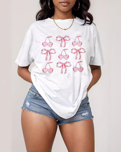 White New Summer Printed  Loose Short Sleeved T-Shirt XS-XL