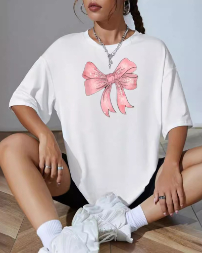 White Printed Letters Versatile Loose Short Sleeved T-Shirt XS-XL