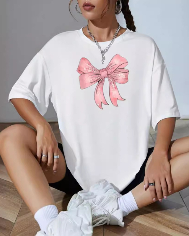 White Printed Letters Versatile Loose Short Sleeved T-Shirt XS-XL