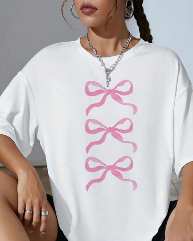 White Summer Printed Loose Short Sleeved T-Shirt XS-XL