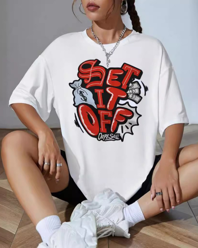 White Summer Letter Print Loose Short Sleeved T-Shirt XS-XL