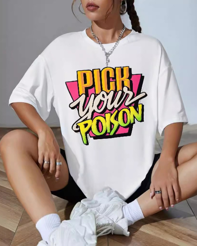 Summer Letter Print Short Sleeved T-Shirt Top XS-XL