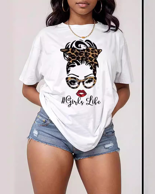 White Summer Printed Letter Versatile Loose Short Sleeved T-Shirt XS-XL