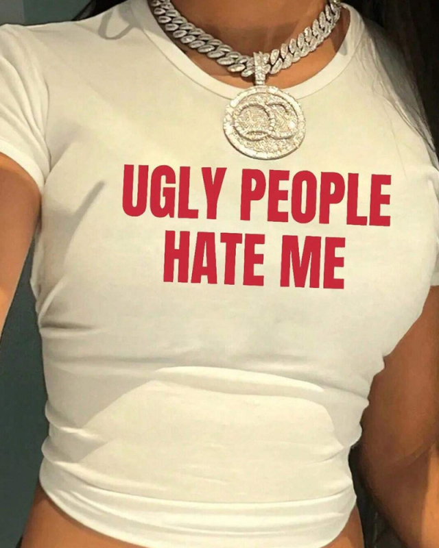 Women Street Printed Short Sleeve T-Shirt Top White XS-XL
