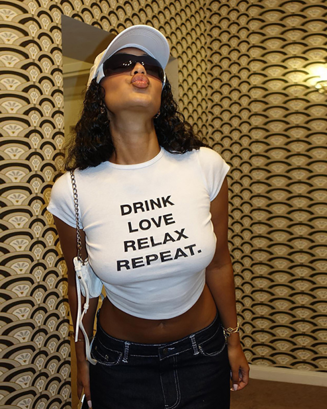 White Printed Short T-Shirt Top XS-XL