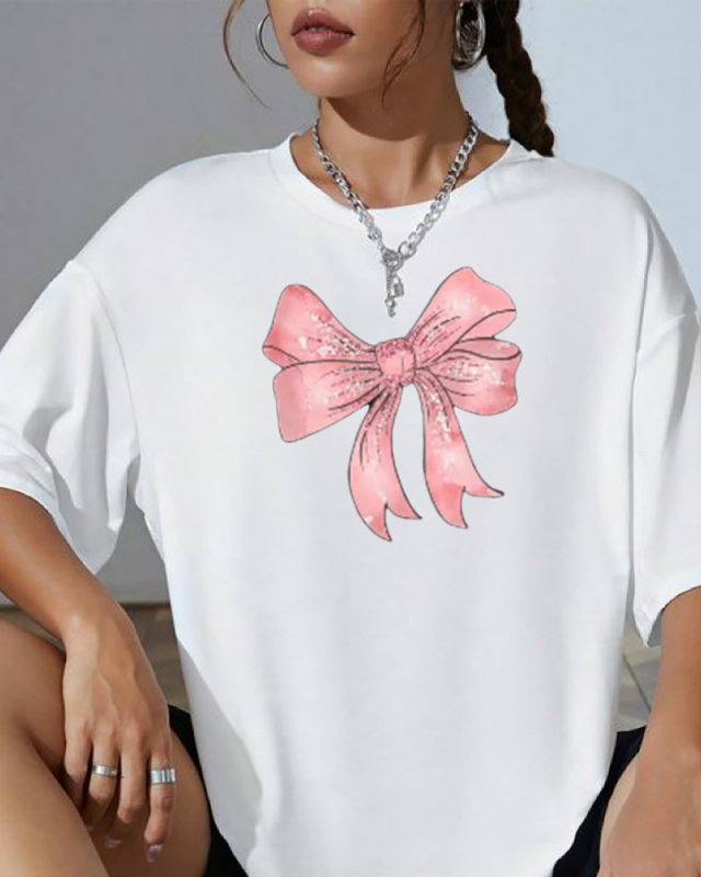 White Printed Letters Versatile Loose Short Sleeved T-Shirt XS-XL