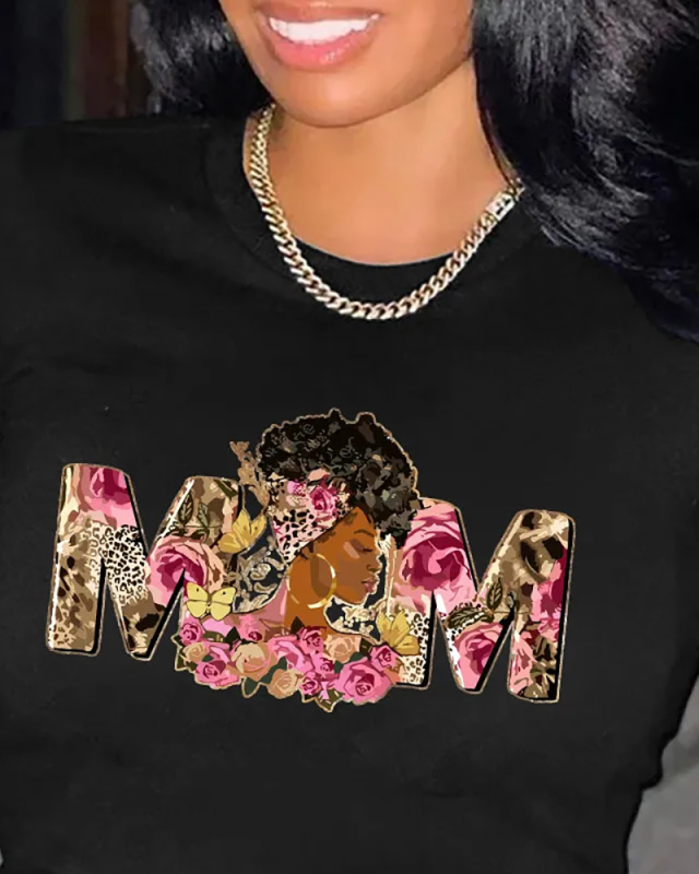 Black Summer Fashion Letter Pattern Printed T-Shirt XS-XL