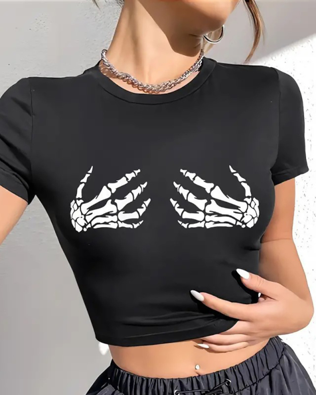Black Wholesale  Printed Short T-Shirt Top XS-XL