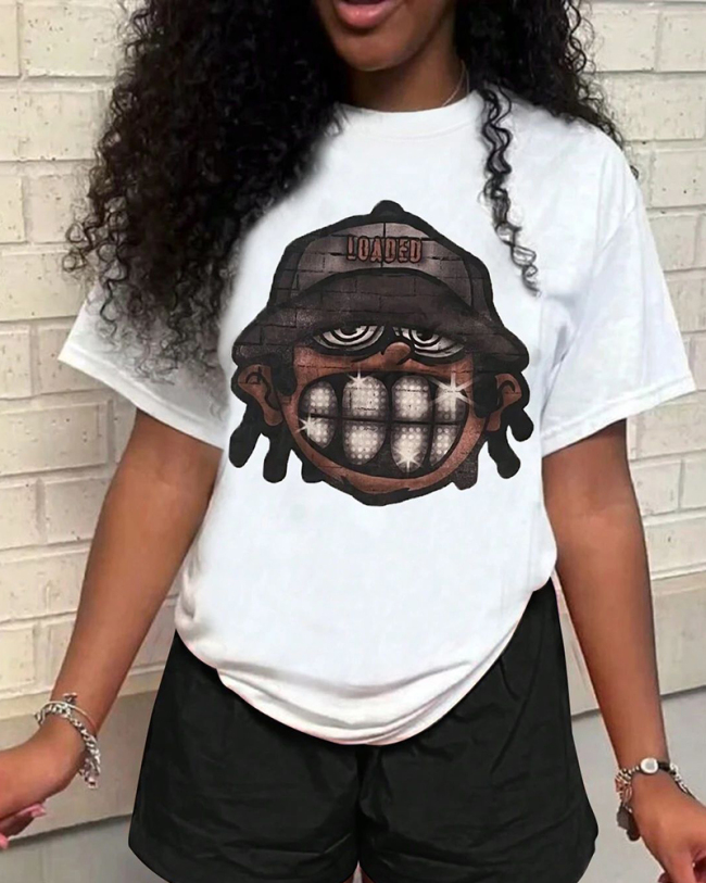 Women New Summer Cool Street PrintedLoose Short Sleeved T-Shirt XS-XL