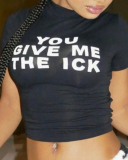 Black Women Printed Short T-Shirt Top XS-XL
