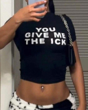 Black Women Printed Short T-Shirt Top XS-XL