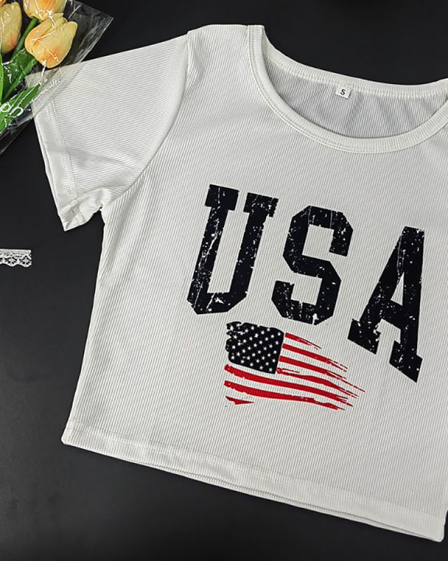 Hot Sale USA New Street Printed Short Top T-shirt White XS-XL