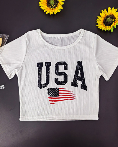 Hot Sale USA New Street Printed Short Top T-shirt White XS-XL