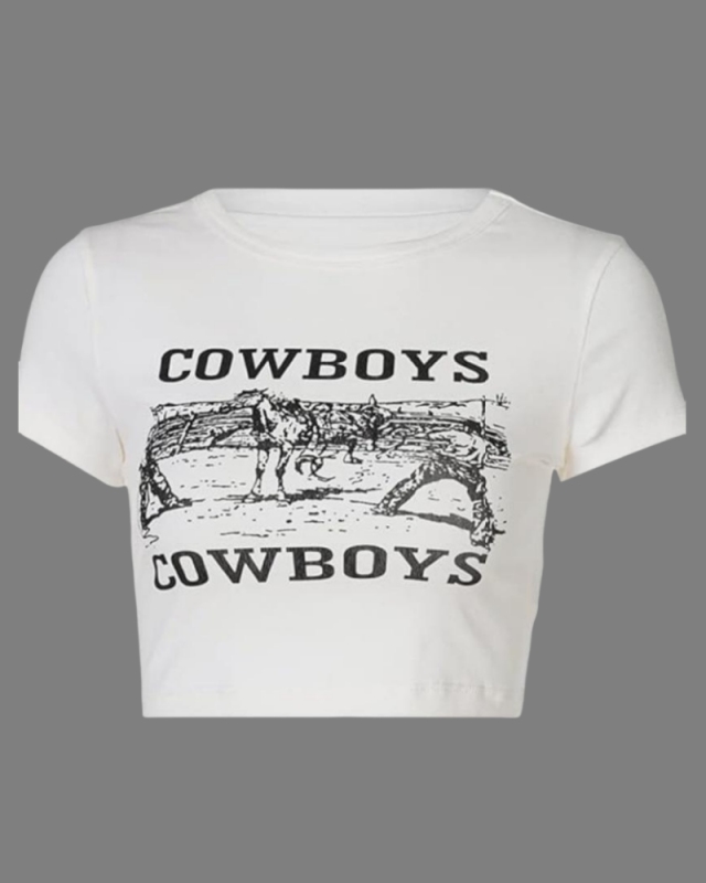 Women New Street Printed Short T-Shirt Crop Top White XS-XL