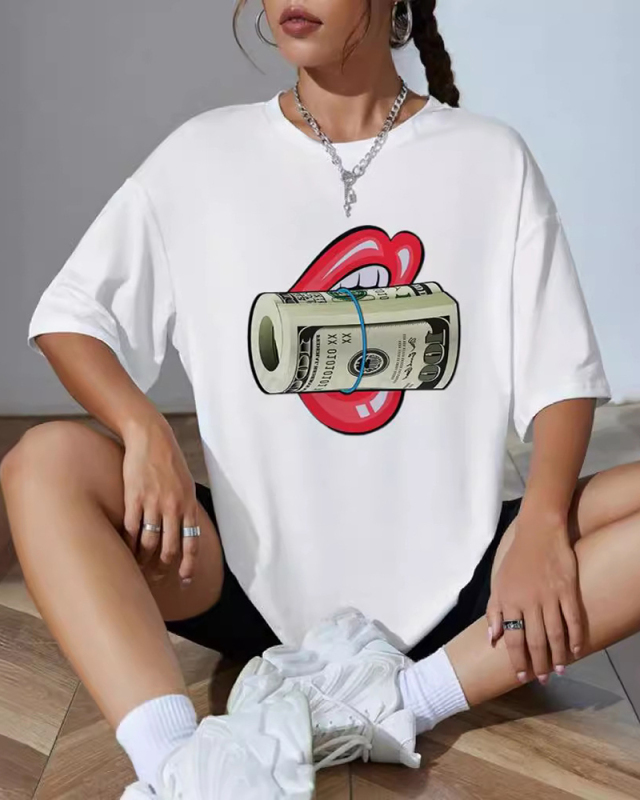 White Casual Women Loose Short Sleeved T-Shirt Top XS-XL